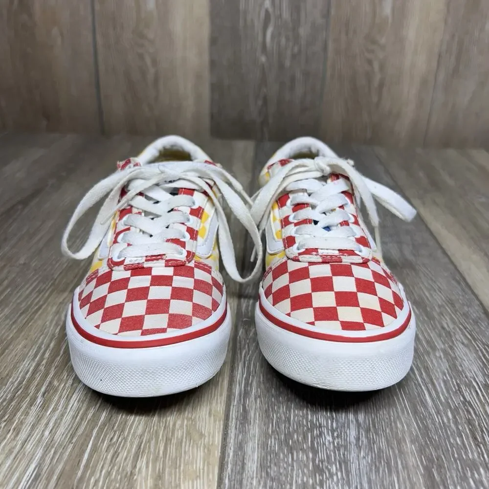 Vans Off The Wall Youth US Size 1 Red Yellow Blue Checkerboard Shoes Old Skool